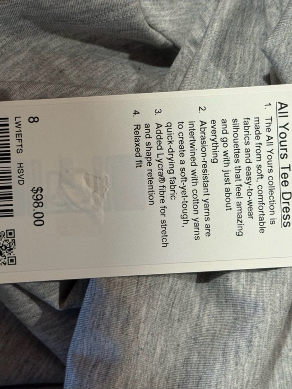 Lululemon All Yours Tee Dress Gray Prima Cotton Women’s Sz 8 NWT - Picture 2 of 3